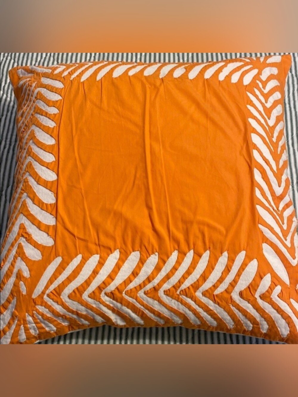 John Robshaw Decorative Accent Throw Pillow in Orange White Linen Cotton